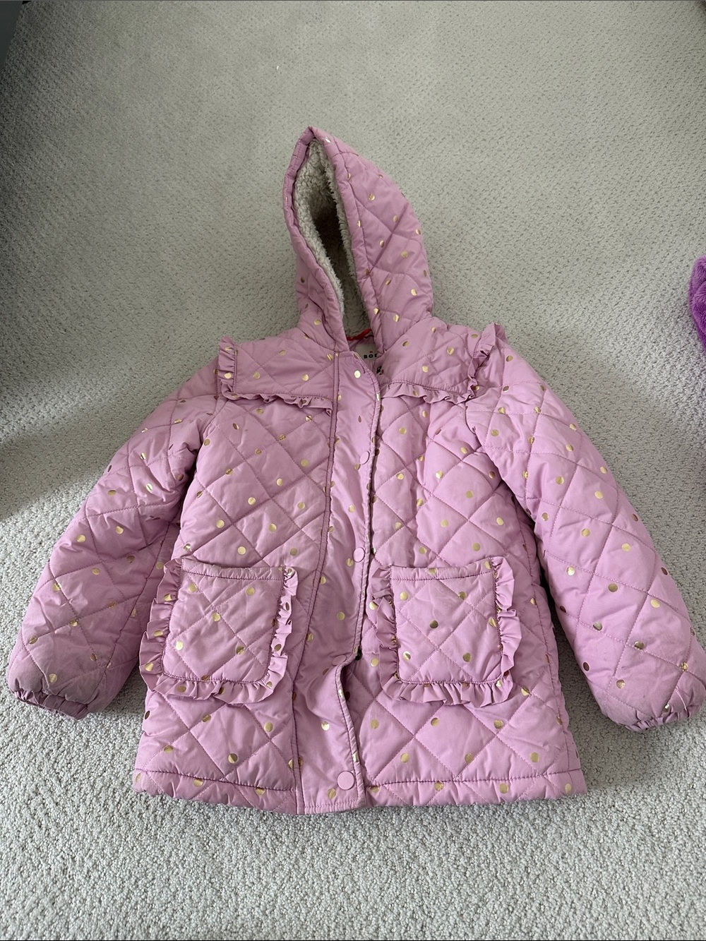 Mini Boden Pink Coat with Gold Polka Accents